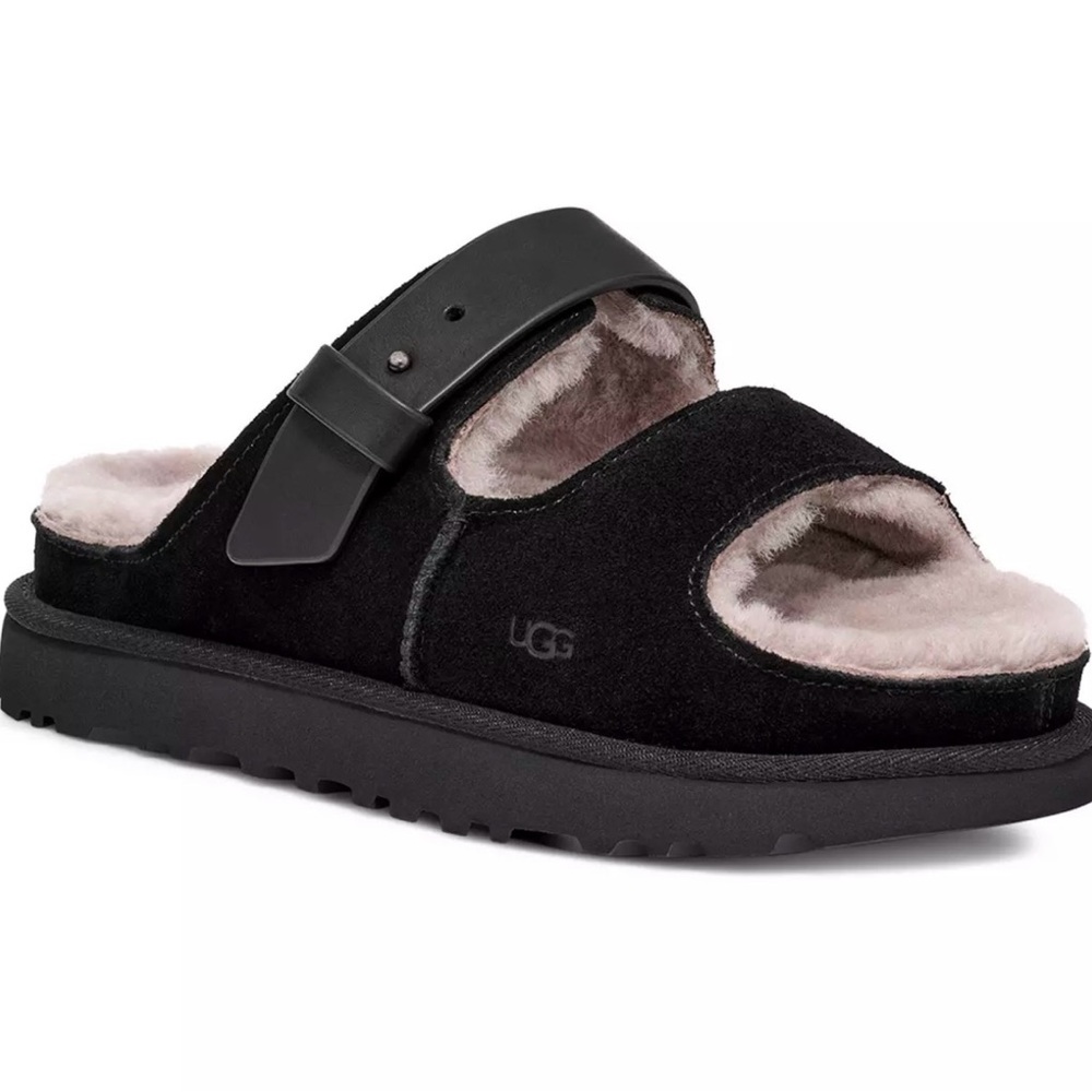 UGG Women's Greenport Black Shearling Slide Sandal
